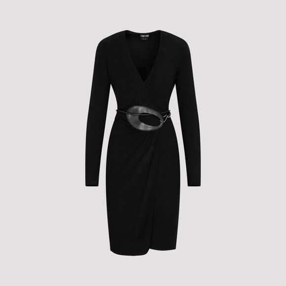 Elegant Black Wrap Midi Dress for Women - FW23 Collection - Picture 1 of 3